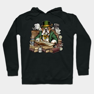 Accountant English Bulldog t-shirt design, a bulldog wearing a green visor and holding a ledger Hoodie